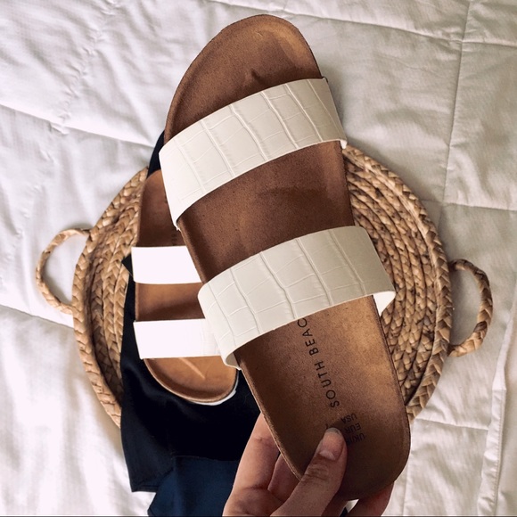 Vici Shoes - South beach double strap white croc slide sandals